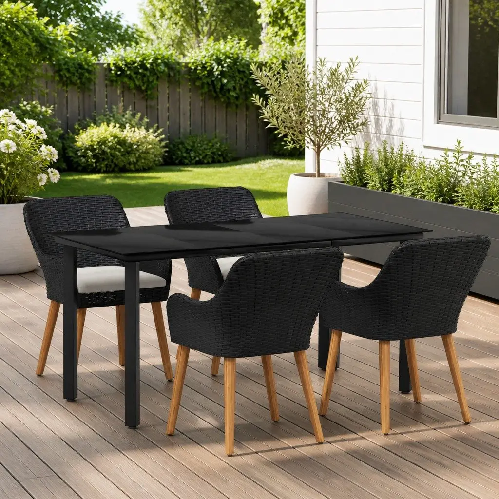 Garden Dining Set Black 5 Piece Outdoor Patio Table Chairs with Cushions