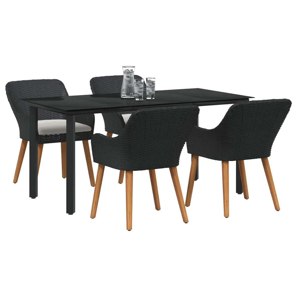 Garden Dining Set Black 5 Piece Outdoor Patio Table Chairs with Cushions