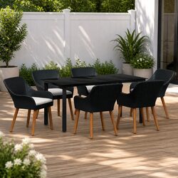 Garden Dining Set 7 Piece Outdoor Patio Furniture with Cushions Black