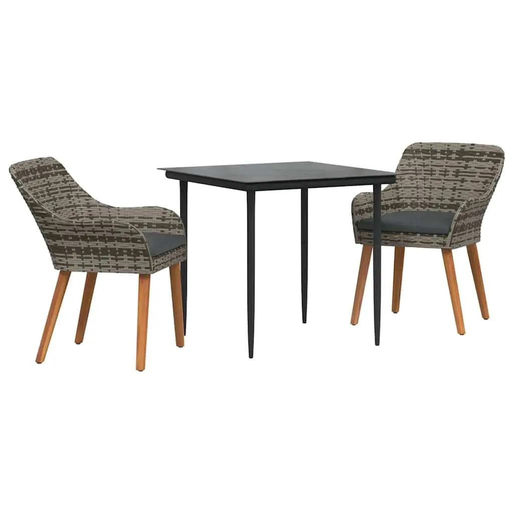 Garden Dining Set 3 Piece Outdoor Furniture Grey Poly Rattan Patio Chairs Table