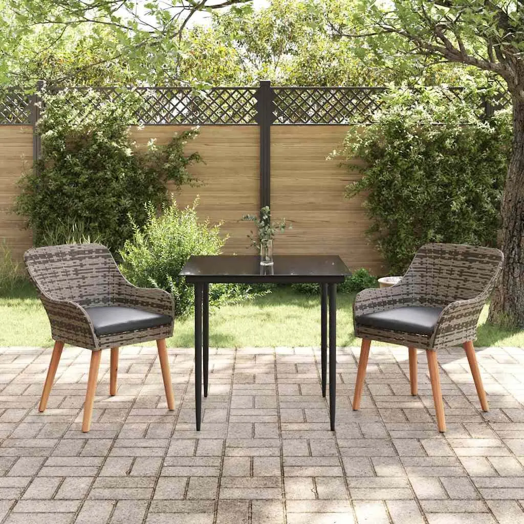 Garden Dining Set 3 Piece Outdoor Furniture Grey Poly Rattan Patio Chairs Table