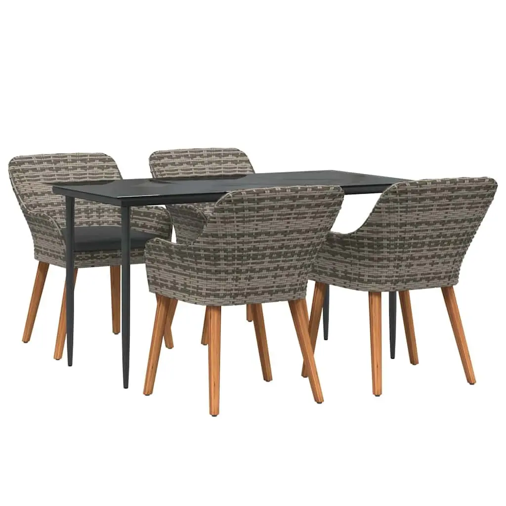 Garden Dining Set 5 Piece Outdoor Furniture Patio Grey Poly Rattan with Cushions