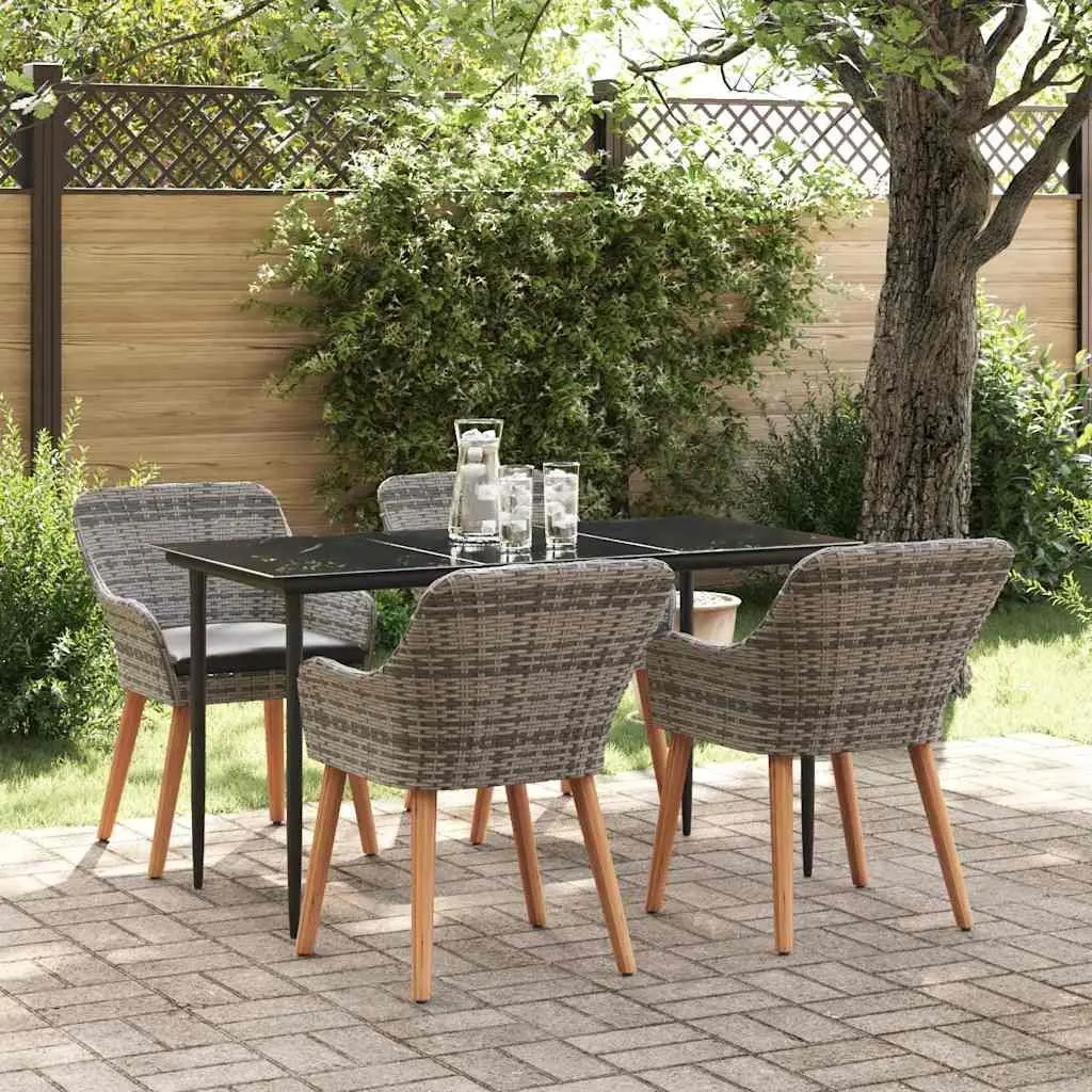 Garden Dining Set 5 Piece Outdoor Furniture Patio Grey Poly Rattan with Cushions