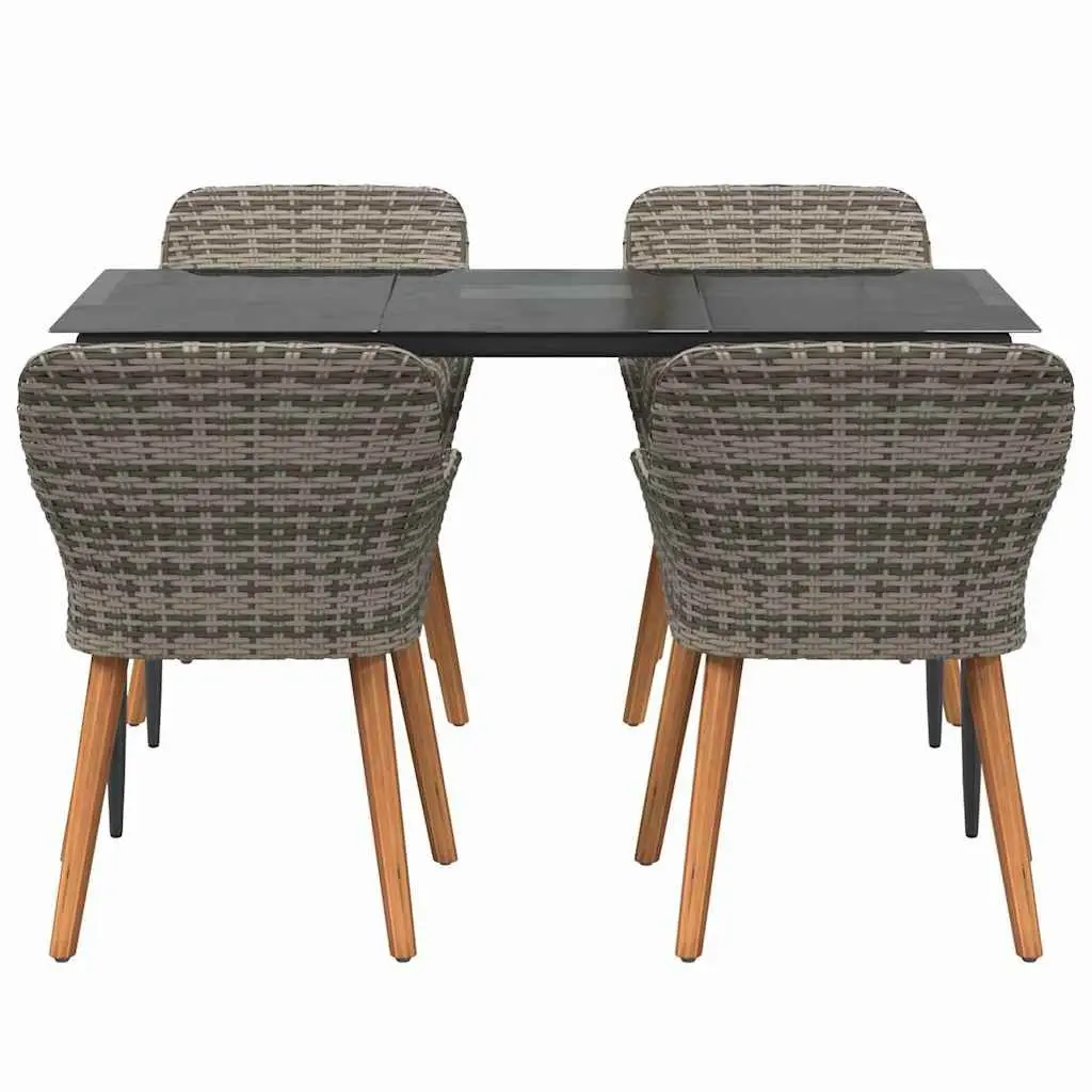 Garden Dining Set 5 Piece Outdoor Furniture Patio Grey Poly Rattan with Cushions