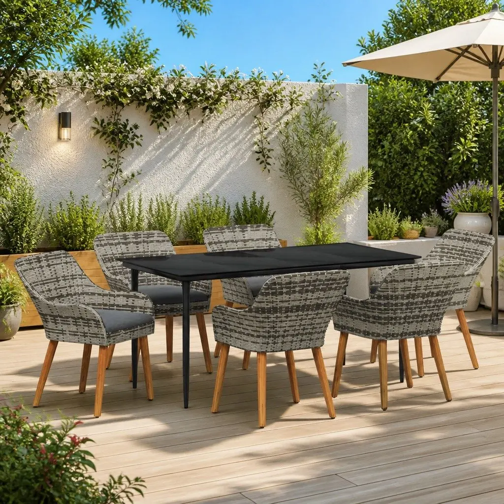 Grey Poly Rattan 7-Piece Outdoor Dining Set
