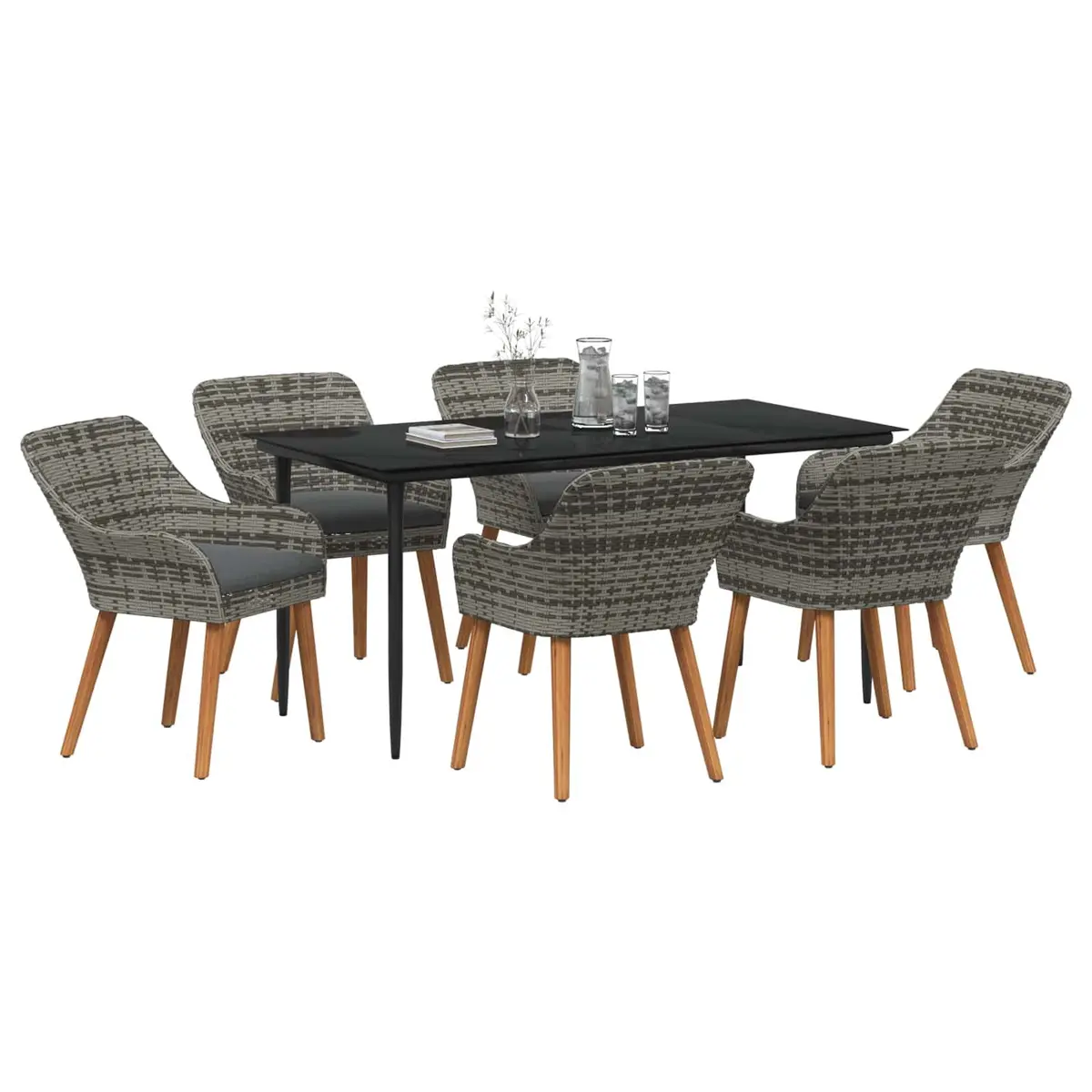 Grey Poly Rattan 7-Piece Outdoor Dining Set