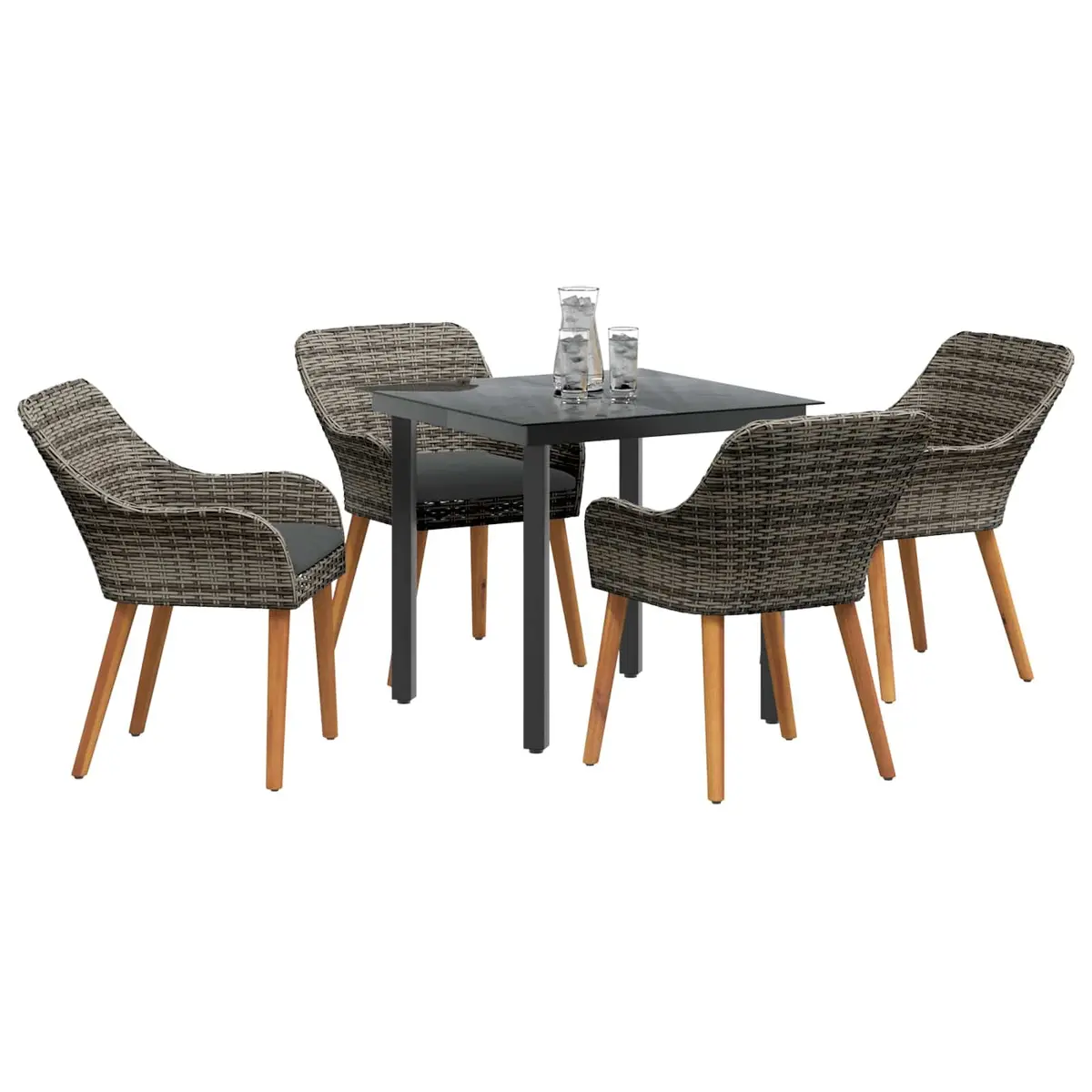 Garden Dining Set Grey 5 Piece Outdoor Patio Furniture with Cushions