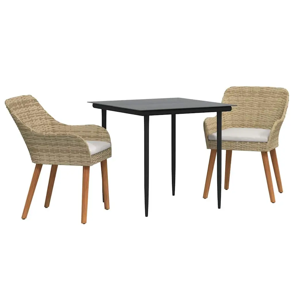 Garden Dining Set 3 Piece Outdoor Furniture Poly Rattan Cushions Beige Patio