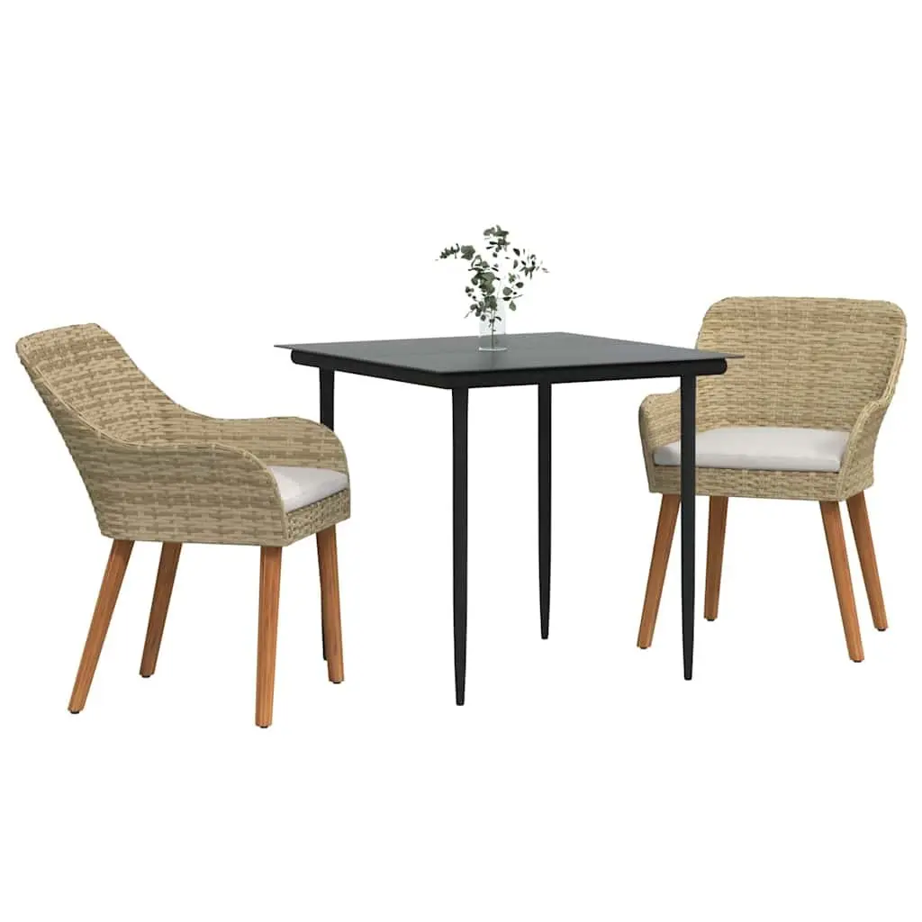 Garden Dining Set 3 Piece Outdoor Furniture Poly Rattan Cushions Beige Patio