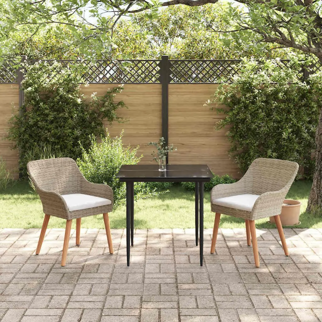 Garden Dining Set 3 Piece Outdoor Furniture Poly Rattan Cushions Beige Patio