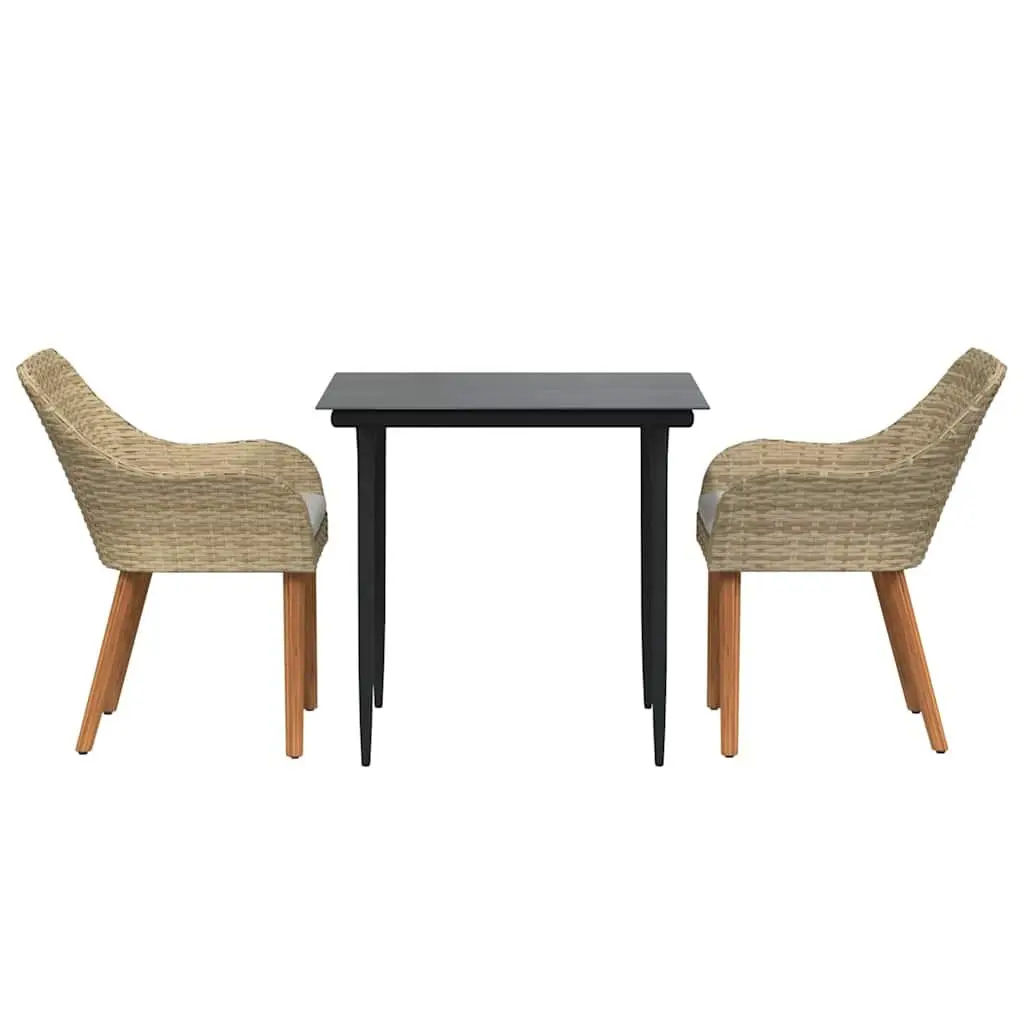 Garden Dining Set 3 Piece Outdoor Furniture Poly Rattan Cushions Beige Patio