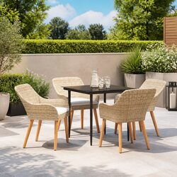 Garden Dining Set 5 Pieces Outdoor Furniture Patio Beige Poly Rattan with