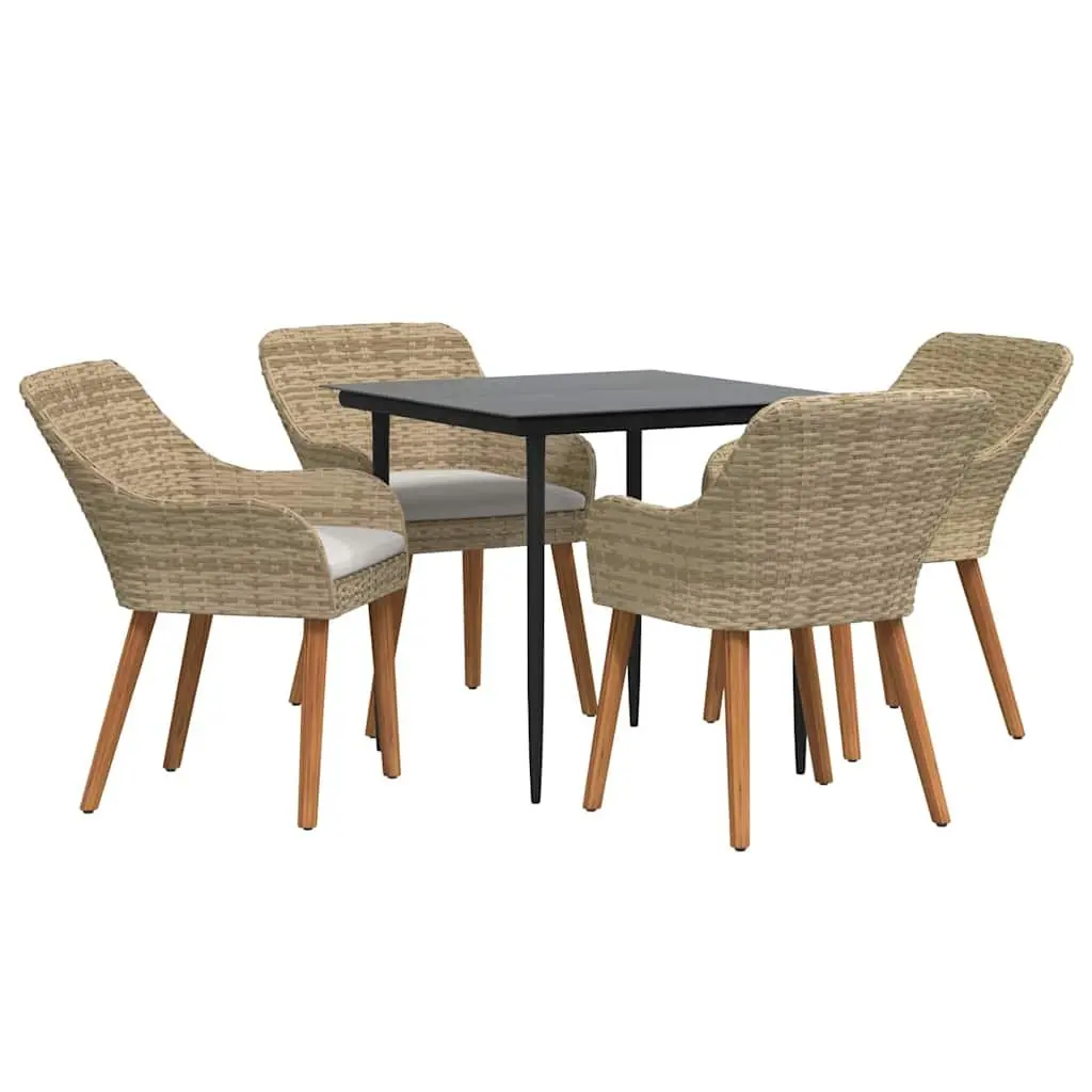 Garden Dining Set 5 Pieces Outdoor Furniture Patio Beige Poly Rattan with