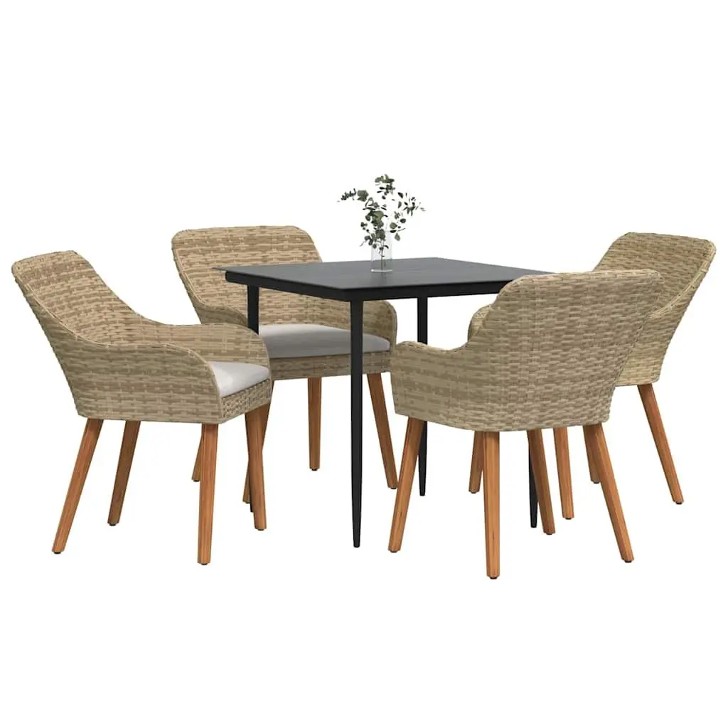 Garden Dining Set 5 Pieces Outdoor Furniture Patio Beige Poly Rattan with