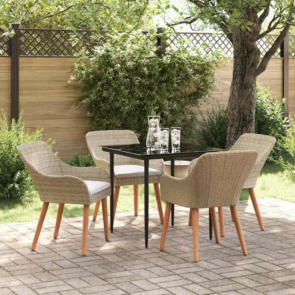 Garden Dining Set 5 Pieces Outdoor Furniture Patio Beige Poly Rattan with
