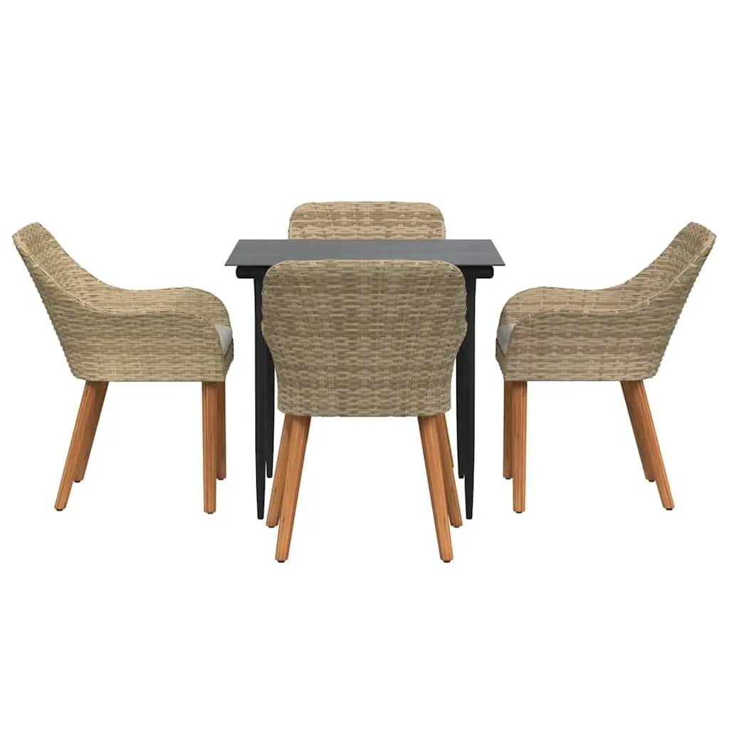 Garden Dining Set 5 Pieces Outdoor Furniture Patio Beige Poly Rattan with