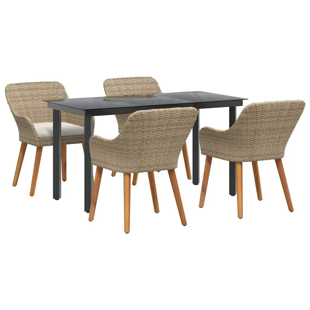 Outdoor Dining Set 5 Piece Garden Furniture with Cushions Patio Beige Rattan