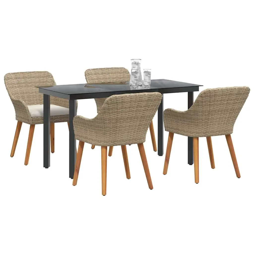 Outdoor Dining Set 5 Piece Garden Furniture with Cushions Patio Beige Rattan