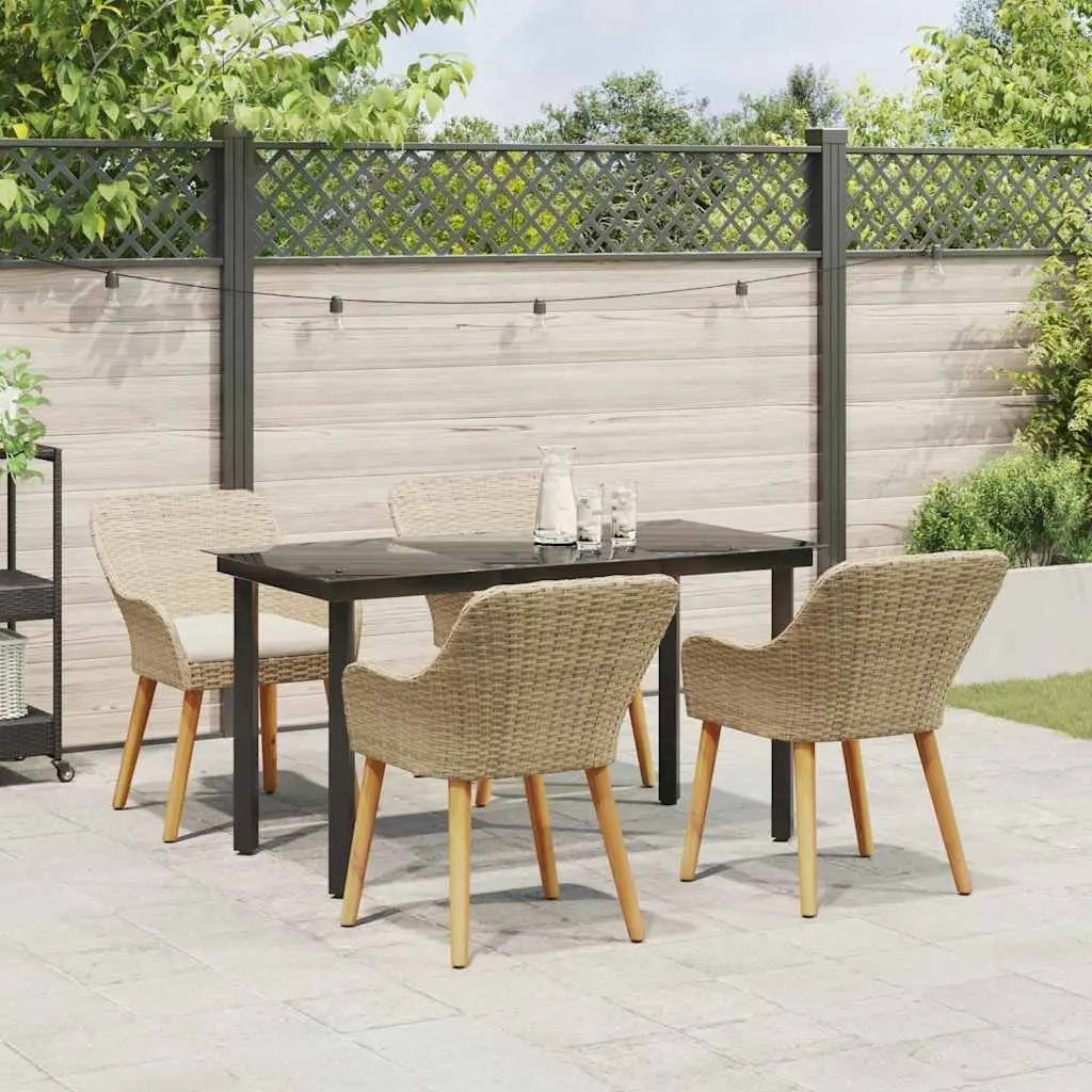 Outdoor Dining Set 5 Piece Garden Furniture with Cushions Patio Beige Rattan