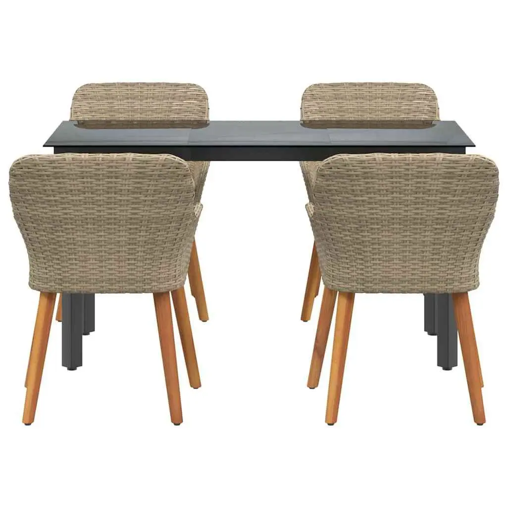 Outdoor Dining Set 5 Piece Garden Furniture with Cushions Patio Beige Rattan