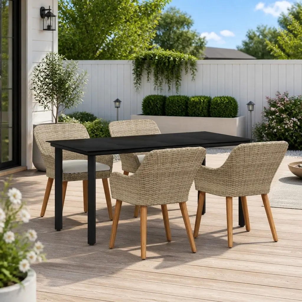 Outdoor Dining Set Beige 5 Piece Garden Furniture Patio Table Chairs with Cushions