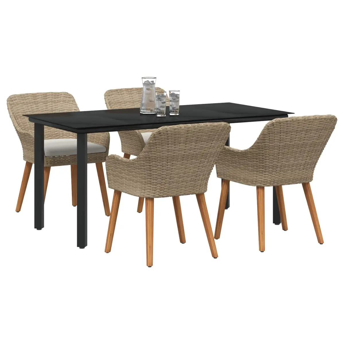 Outdoor Dining Set Beige 5 Piece Garden Furniture Patio Table Chairs with Cushions