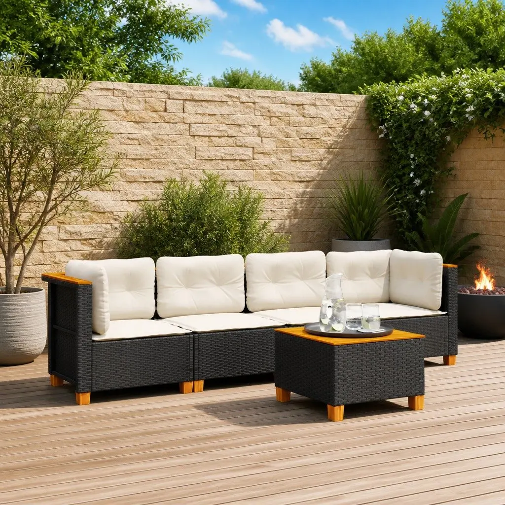 Garden Sofa Set 5 Piece Outdoor Furniture Poly Rattan Black Patio Seating with