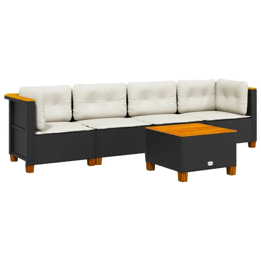Garden Sofa Set 5 Piece Outdoor Furniture Poly Rattan Black Patio Seating with
