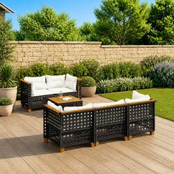 6 Piece Garden Sofa Set Outdoor Furniture Patio Poly Rattan Black with Cushions