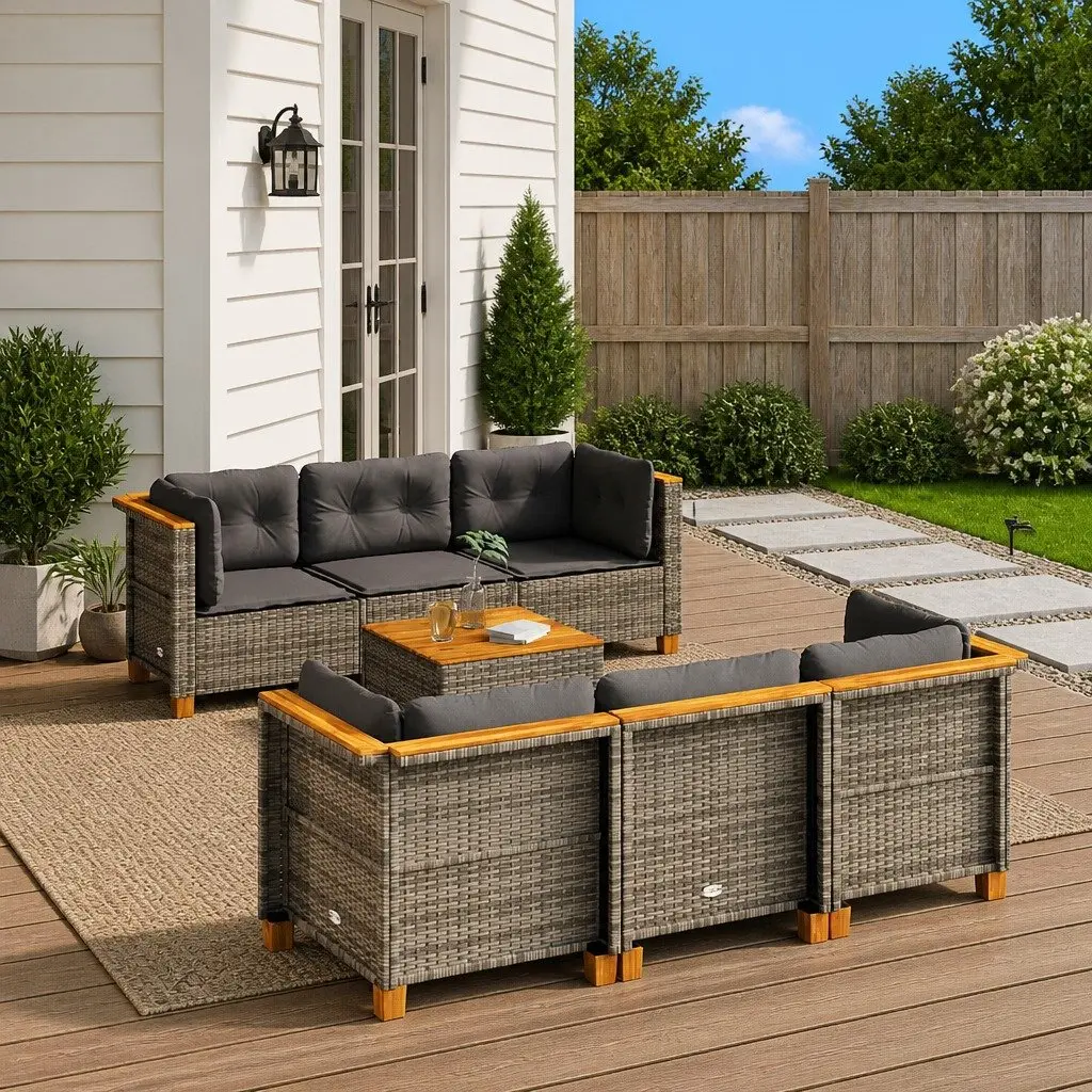 7 Piece Garden Sofa Set Grey Modular Outdoor Furniture with Cushions