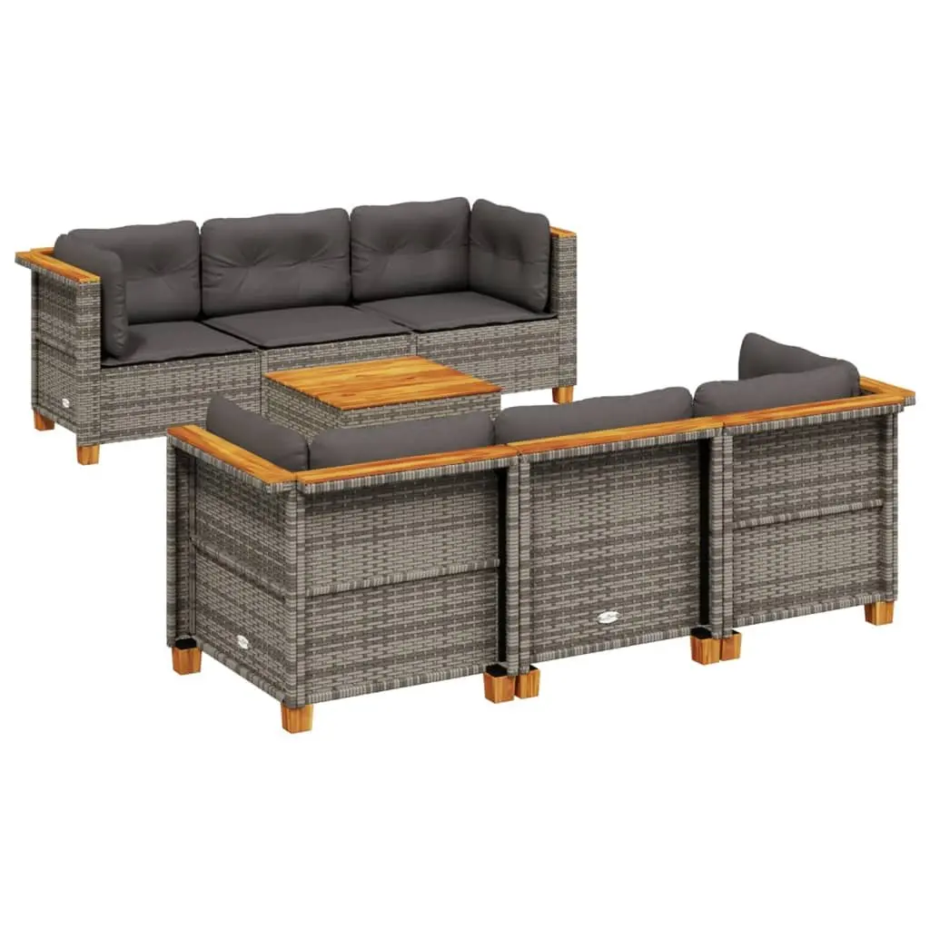 7 Piece Garden Sofa Set Grey Modular Outdoor Furniture with Cushions