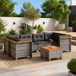 Garden Sofa Set 7 Piece Grey Outdoor Furniture with Cushions Modular Patio
