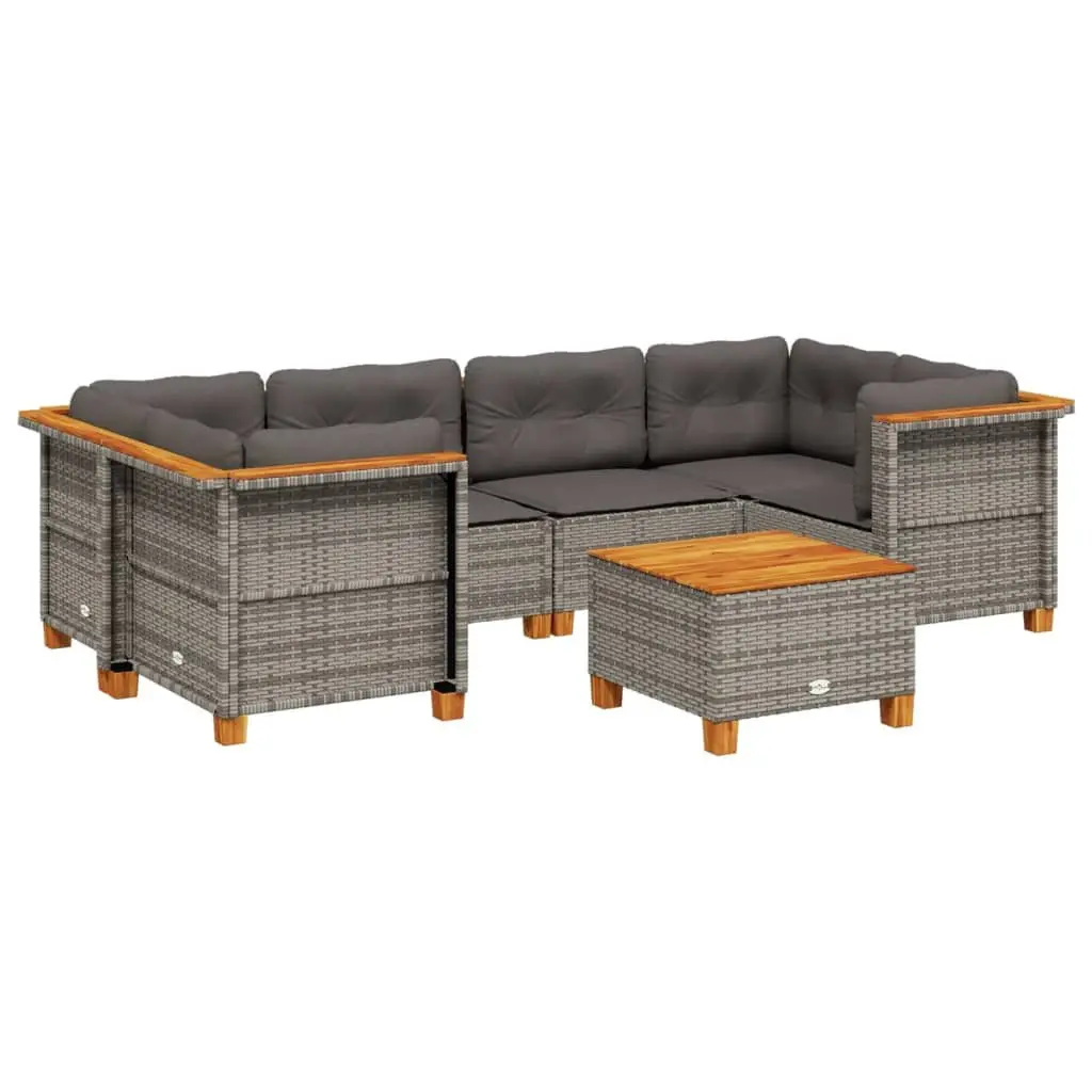 Garden Sofa Set 7 Piece Grey Outdoor Furniture with Cushions Modular Patio