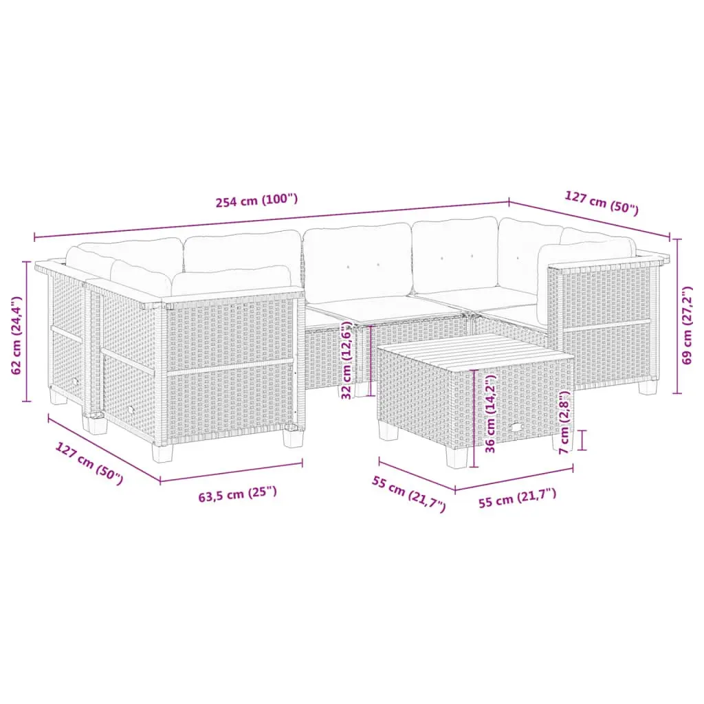 Garden Sofa Set 7 Piece Grey Outdoor Furniture with Cushions Modular Patio