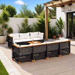Garden Sofa Set 8 Piece Outdoor Furniture Modular Patio Black Poly Rattan Lounge