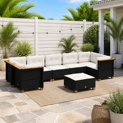Garden Sofa Set 8 Piece Outdoor Furniture Black Poly Rattan Modular with