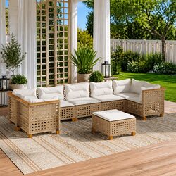 8 Piece Garden Sofa Set Outdoor Patio Furniture Beige Cushions Modular Lounge