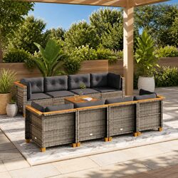 Garden Sofa Set 9 Piece Outdoor Furniture Grey Poly Rattan Modular with Cushions