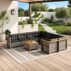 9 Piece Garden Sofa Set Grey Poly Rattan Outdoor Furniture Patio Seating
