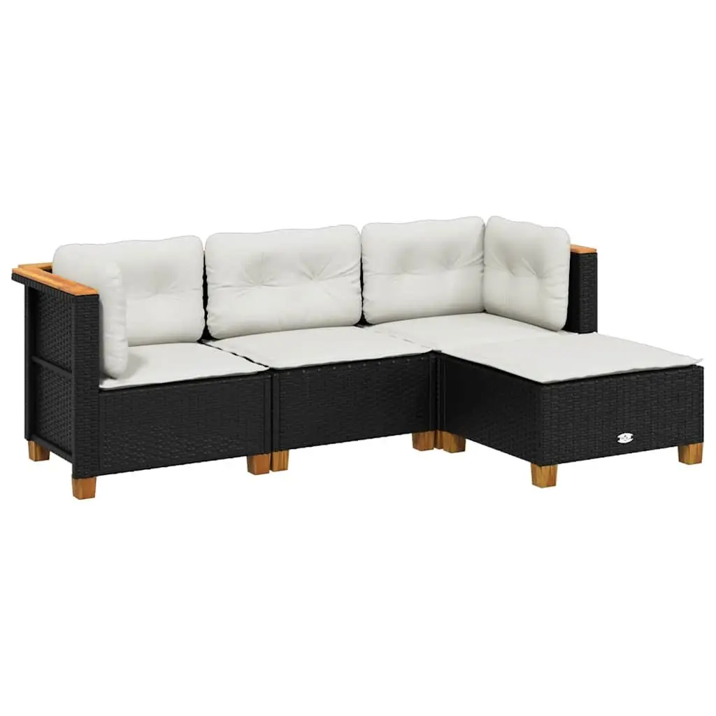 4 Piece Garden Sofa Set Outdoor Furniture Patio Lounge Seating Black Poly Rattan