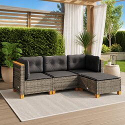 Garden Sofa Set 4 Piece Outdoor Furniture Patio Sectional Grey Cushions Modular