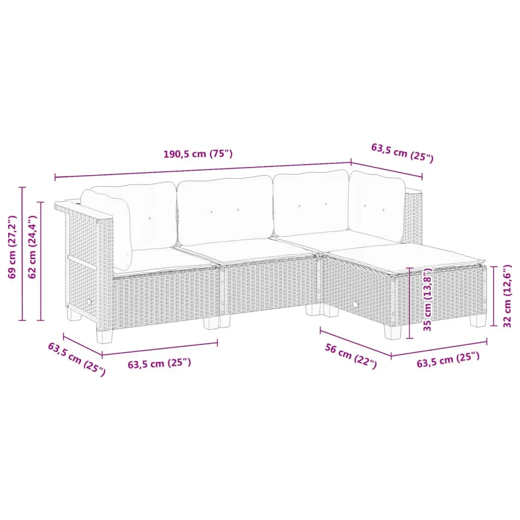 Garden Sofa Set 4 Piece Outdoor Furniture Patio Sectional Grey Cushions Modular