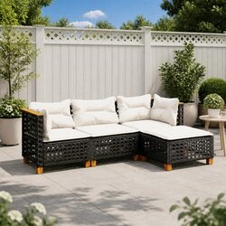Compact Black Garden Sofa Set with Cushions