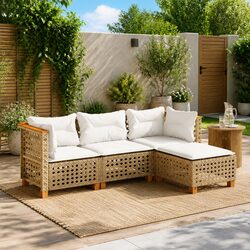 Outdoor Garden Sofa Set 4 Piece Patio Furniture with Cushions Beige Rattan