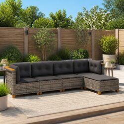 Garden Sofa Set 5 Piece Outdoor Furniture Grey Poly Rattan with Cushions Patio