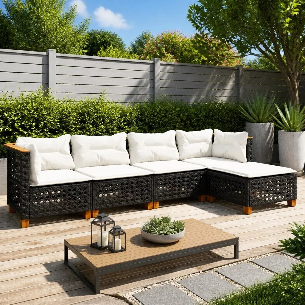 Garden Sofa Set Black 5 Piece Modular Outdoor Furniture with Cushions
