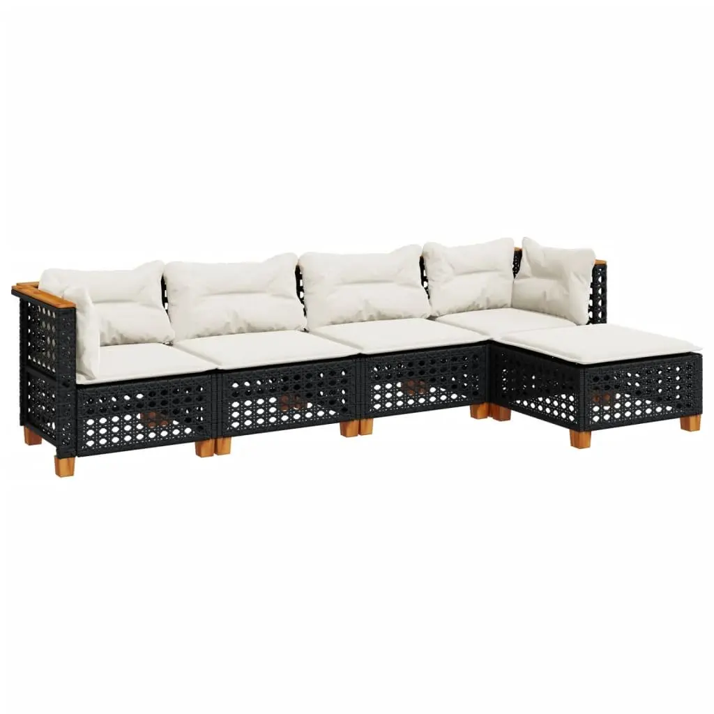 Garden Sofa Set Black 5 Piece Modular Outdoor Furniture with Cushions