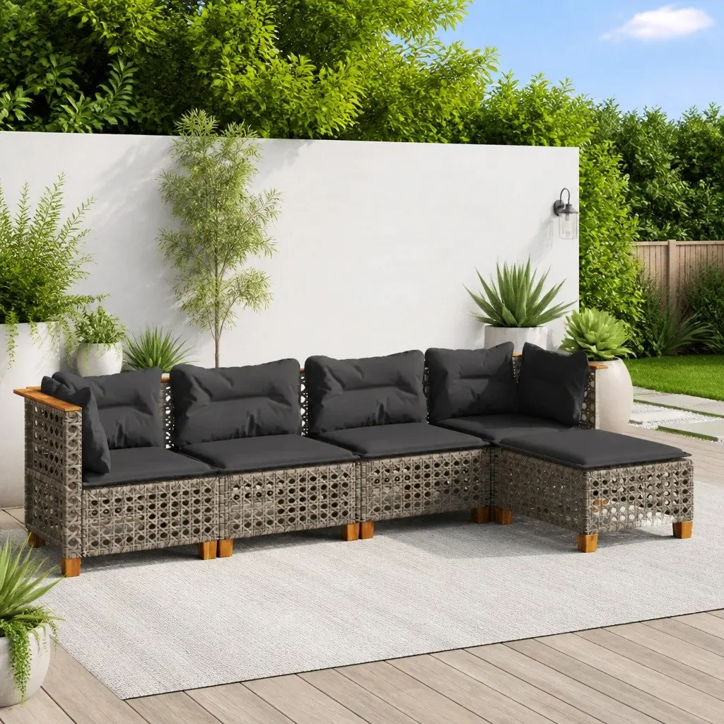 Garden Sofa Set Grey 5 Piece Modular Outdoor Furniture with Cushions