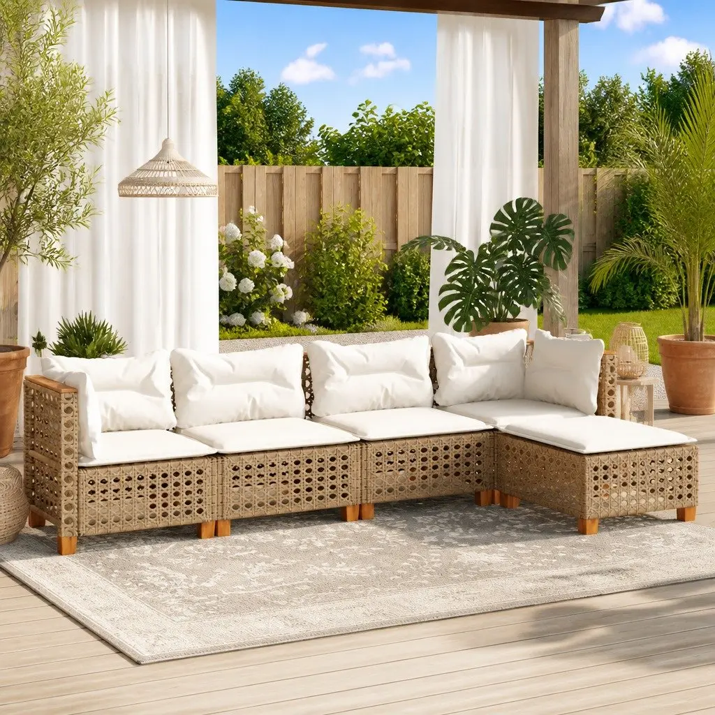 Outdoor Garden Sofa Set 5 Piece Modular Patio Furniture with Cushions Beige