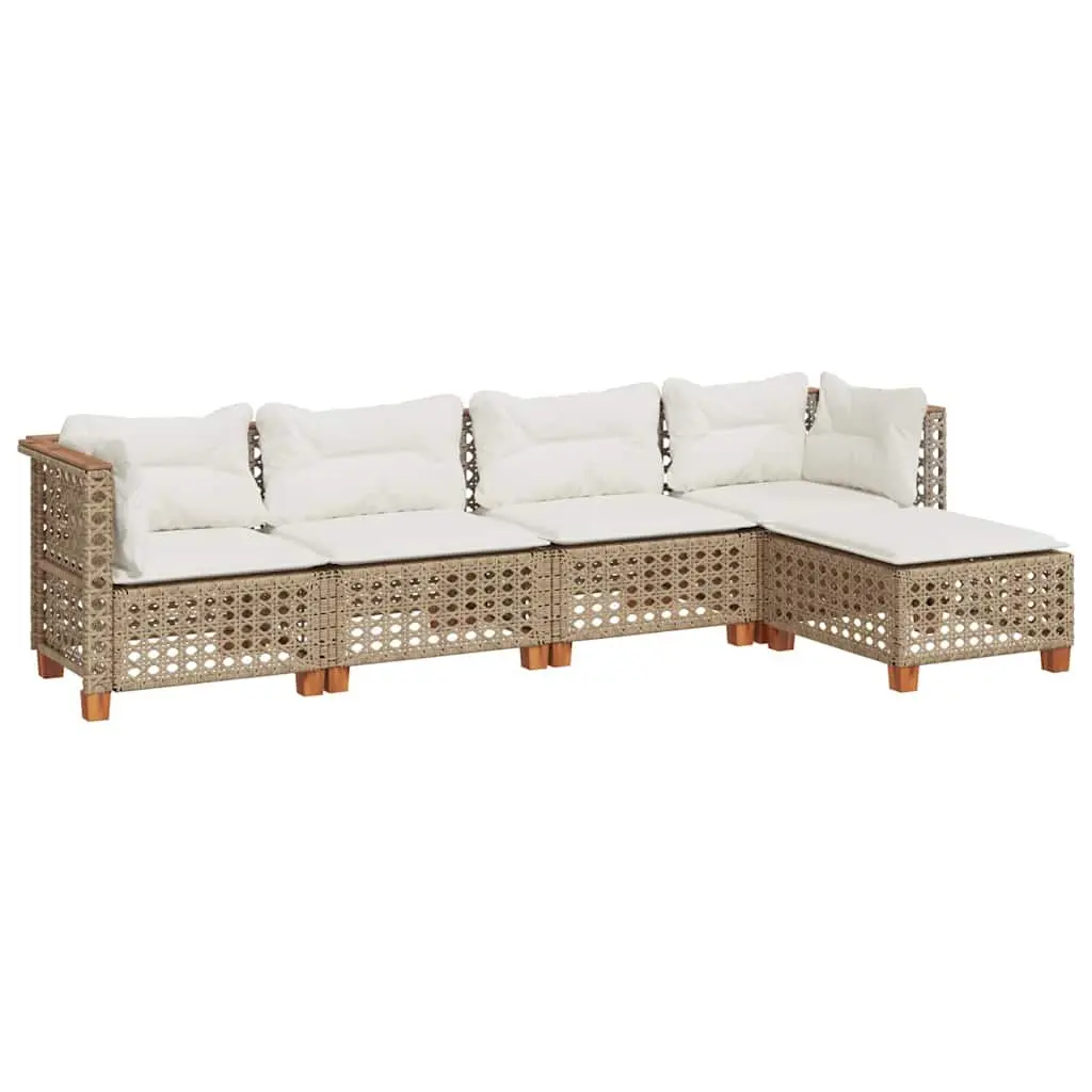 Outdoor Garden Sofa Set 5 Piece Modular Patio Furniture with Cushions Beige